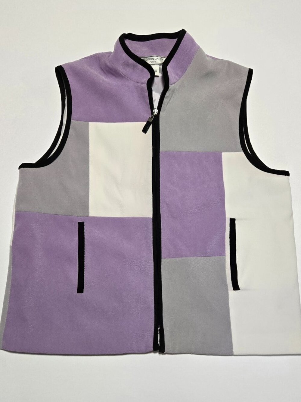 Allison Daley Petite Colorblock Vest-size 14P Purple Gray White Fleece Full Zip